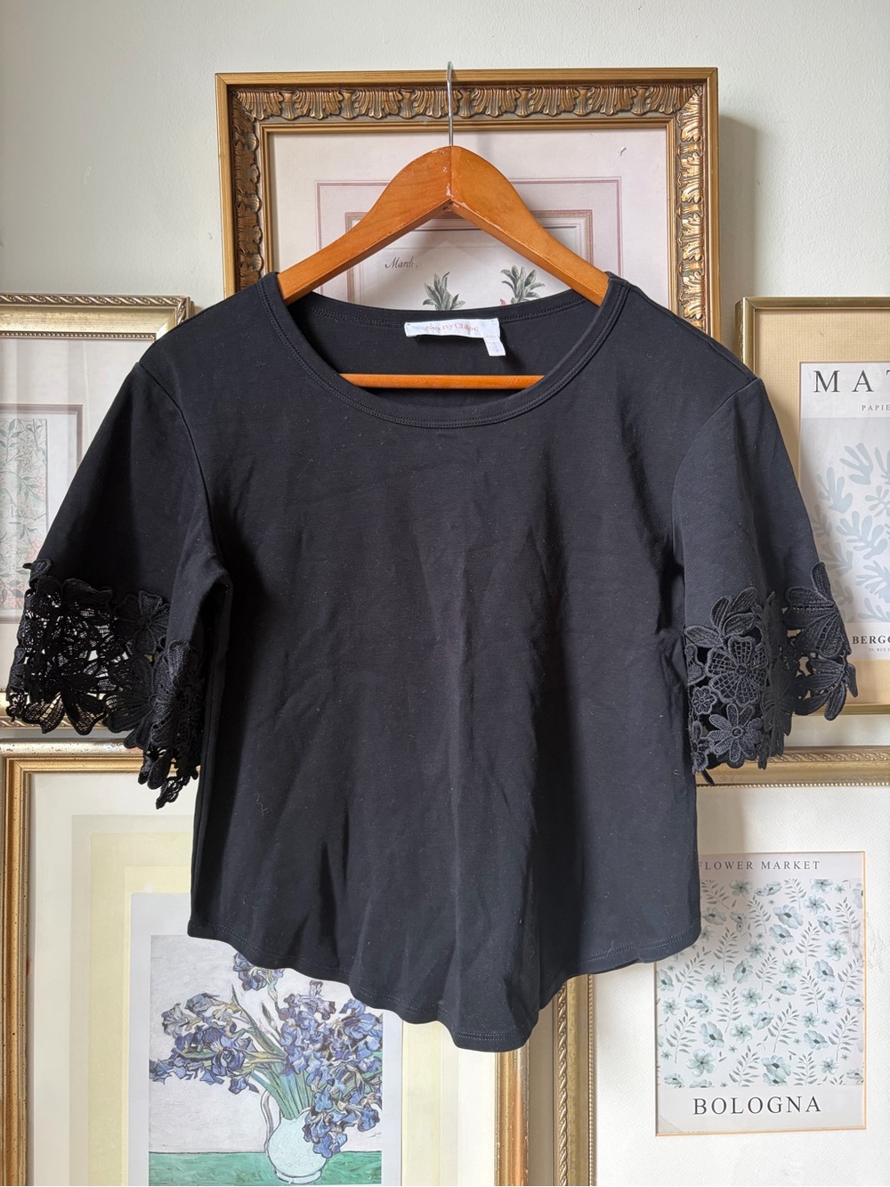 See by Chloe Black Lace Tee Small